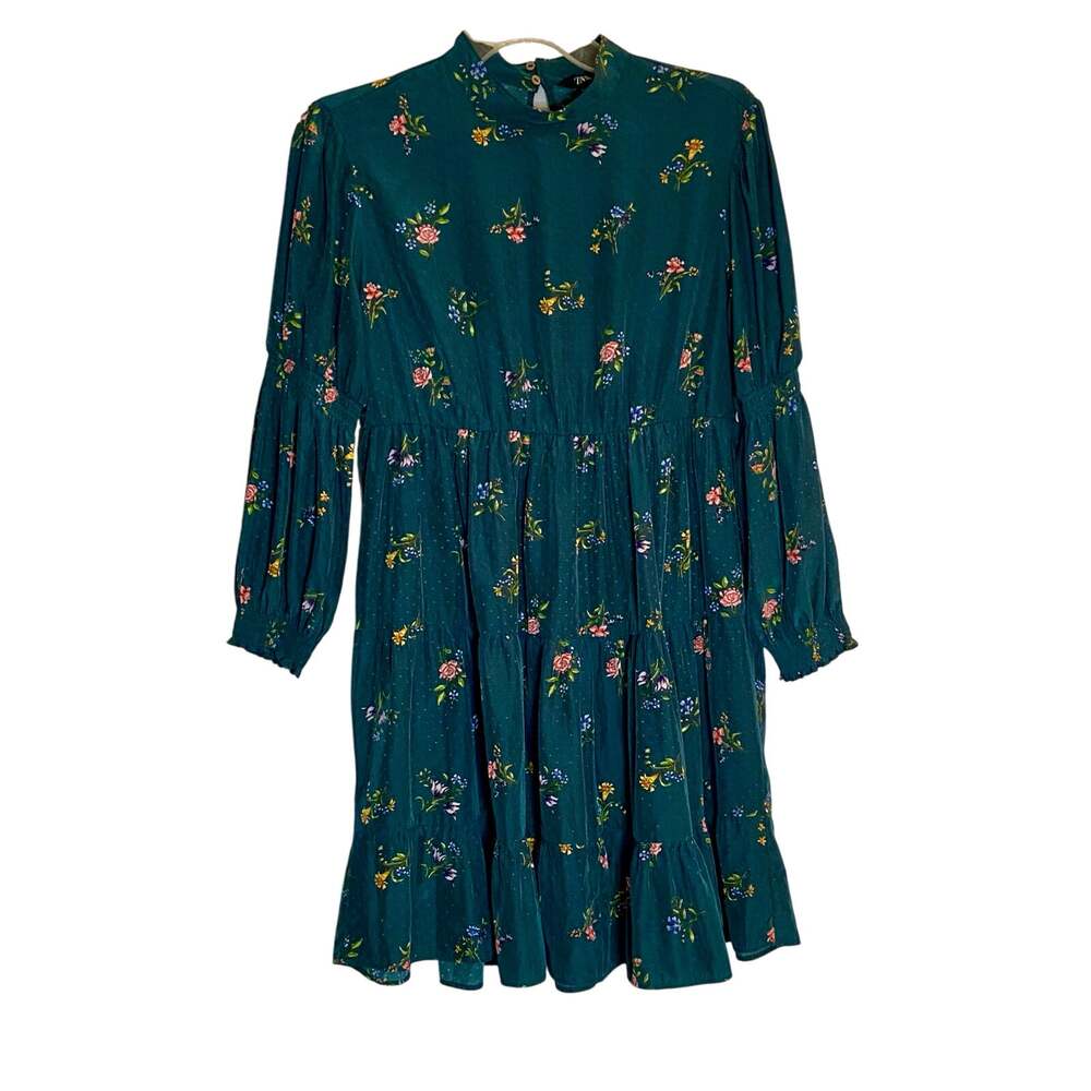 Zara Mini Dress Green Floral Print Women's Size M Long Sleeve Spring